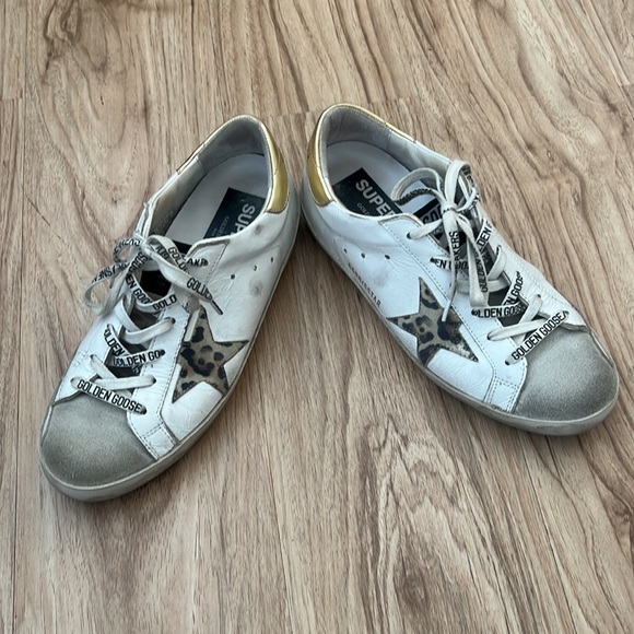 Golden Goose Superstars size 37 white with leopard spotted star and gold tab - Picture 3 of 10